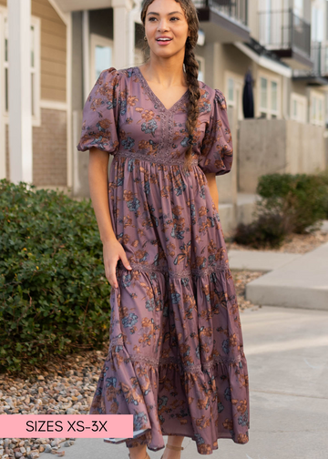 Avalon Plum Floral Tiered Dress