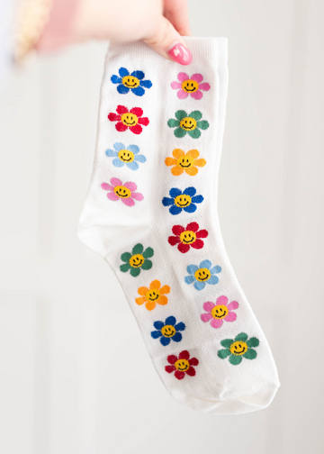 Abigail White Colored Flower Socks
