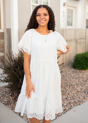 Ada Ivory Eyelet Sleeve Dress