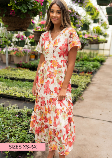 Adia Red Multi Floral Tiered Dress
