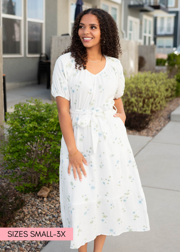 Adri White Flower Embroidered Dress