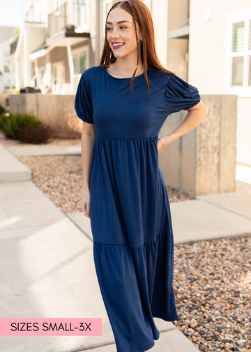 Adria Navy Tiered Dress