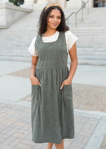 Afton Olive Corduroy Dress