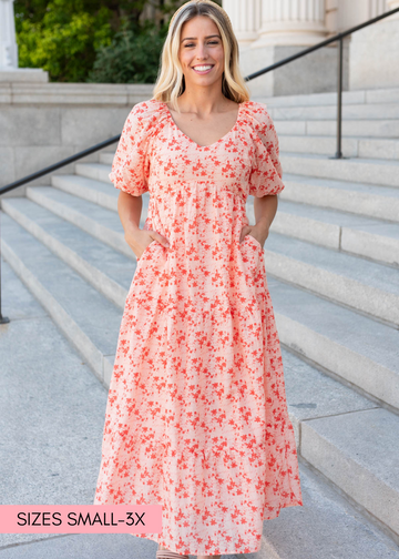 Aimsley Peach Floral Tiered Dress