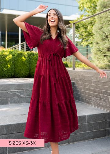 Alana Maroon Textured Tie Dress
