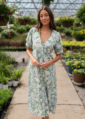 Alani Blue Floral Button Down Dress