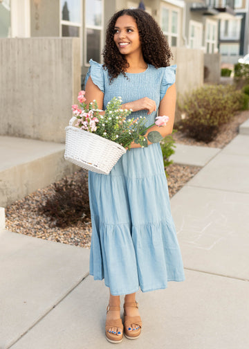 Alease Chambray Tiered Dress