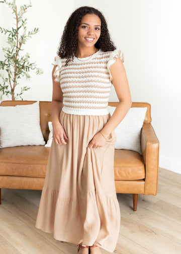 Alexis Khaki Crochet Knit Top Dress