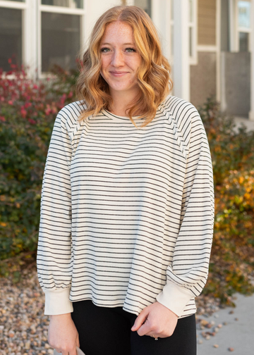 Allison Ivory Ribbed Long Sleeve Top