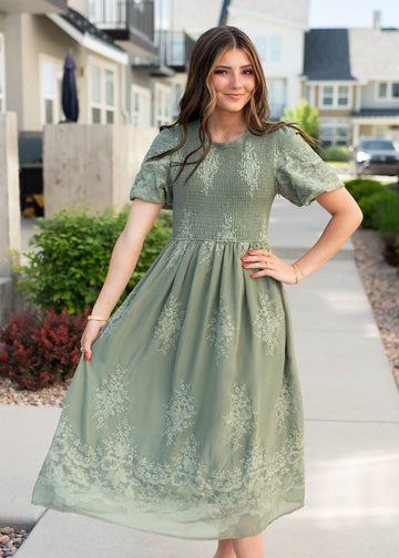 Alyanna Deep Sage Embroidered Dress