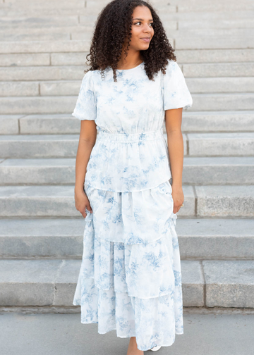 Alyssa Light Grey Floral Ruffle Dress
