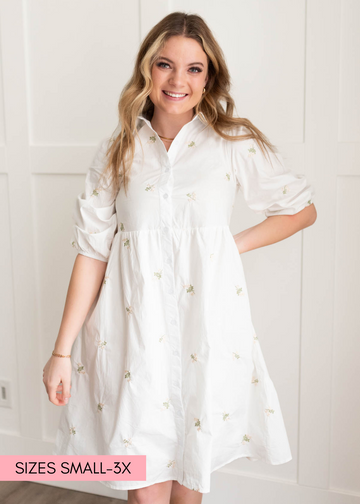 Amaya Ivory Embroidered Button Down Dress