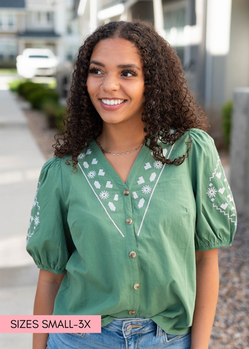 Amber Green Embroidered Top