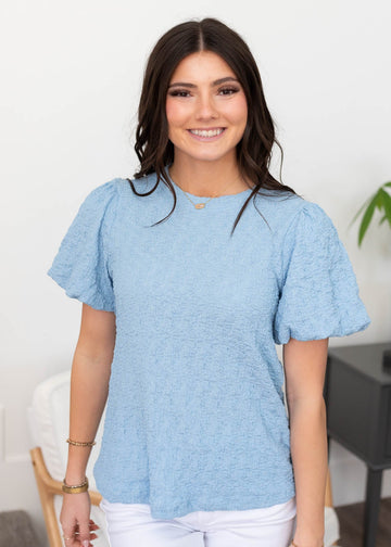 Annalie Blue Textured Top