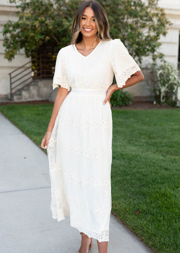 Annalyse Cream Lace Embroidered Dress