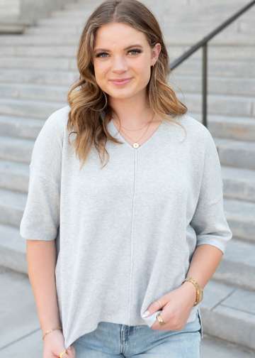 Anya Heather Grey V-Neck Top