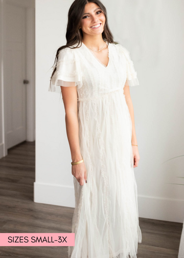 Arabella Cream Sheer Ruffle Dress
