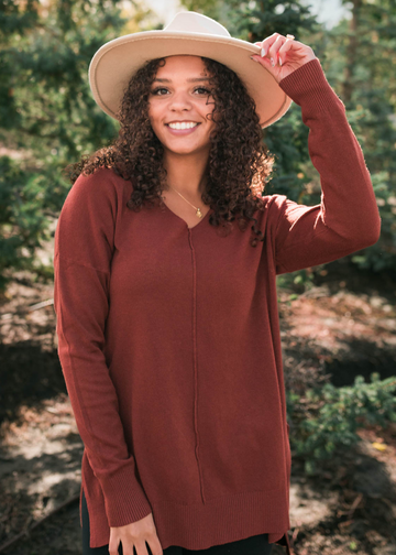 Ardelia Dark Rust V Neck Sweater