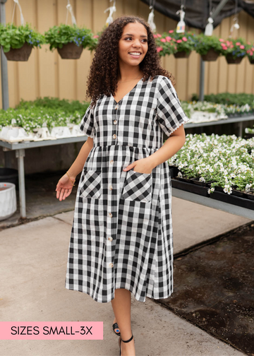 Arelie Black Gingham Button Dress