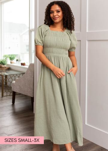 Aria Sage Smocked Dress