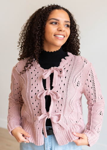 Arianna Pink Open Tie Cardigan