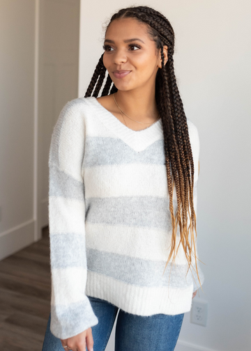 Arie Grey Stripe Sweater