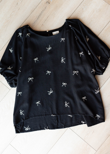 Ashley Black Embroidered Bow Top