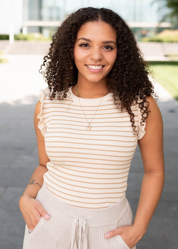 Ashley Taupe Striped Top