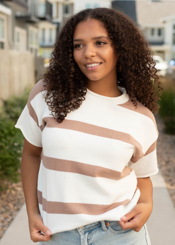 Aspen Khaki Stripe Knit Top