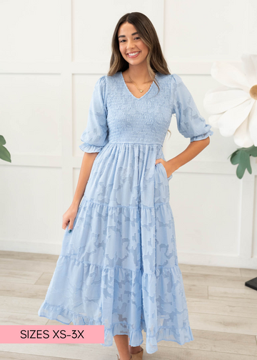 Audra Blue Floral Tiered Dress