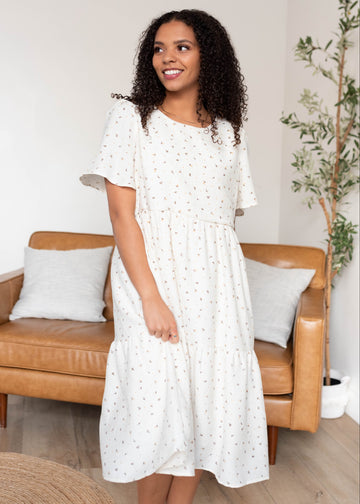 Avalie Ivory Print Tiered Dress
