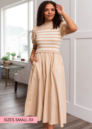 Avery Sand Stripe Knit Dress