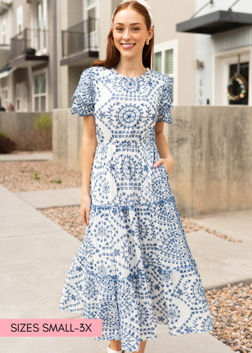 Avis Blue Embroidered Dress