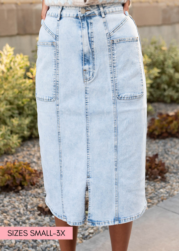Ayala Light Denim Pencil Skirt