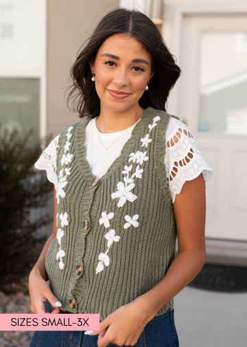 Azalea Olive Floral Sweater Vest