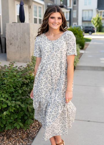 Beatrice Cream Floral Tiered Dress