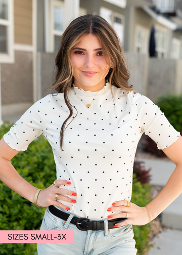Brendie Cream Polka Dot Ribbed Top