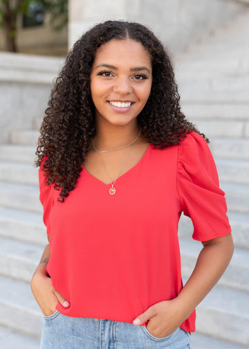 Briley Red Puff Sleeve Blouse