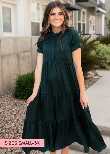 Brinlee Dark Green Satin Dress