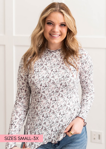 Cara Burgundy Flower Print Long Sleeve Top