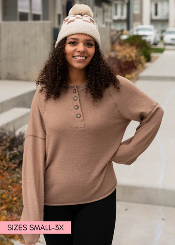 Carlee Mocha Button Top