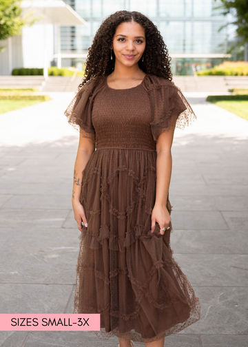 Carly Brown Smocked Ruffle Dress