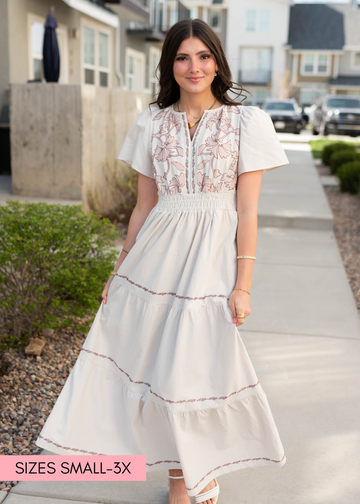 Cecilia Natural Embroidered Dress