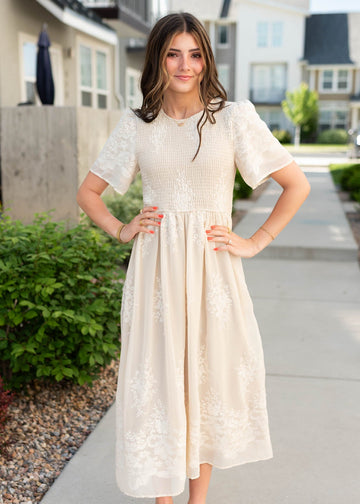 Cherish Champagne Embroidered Dress