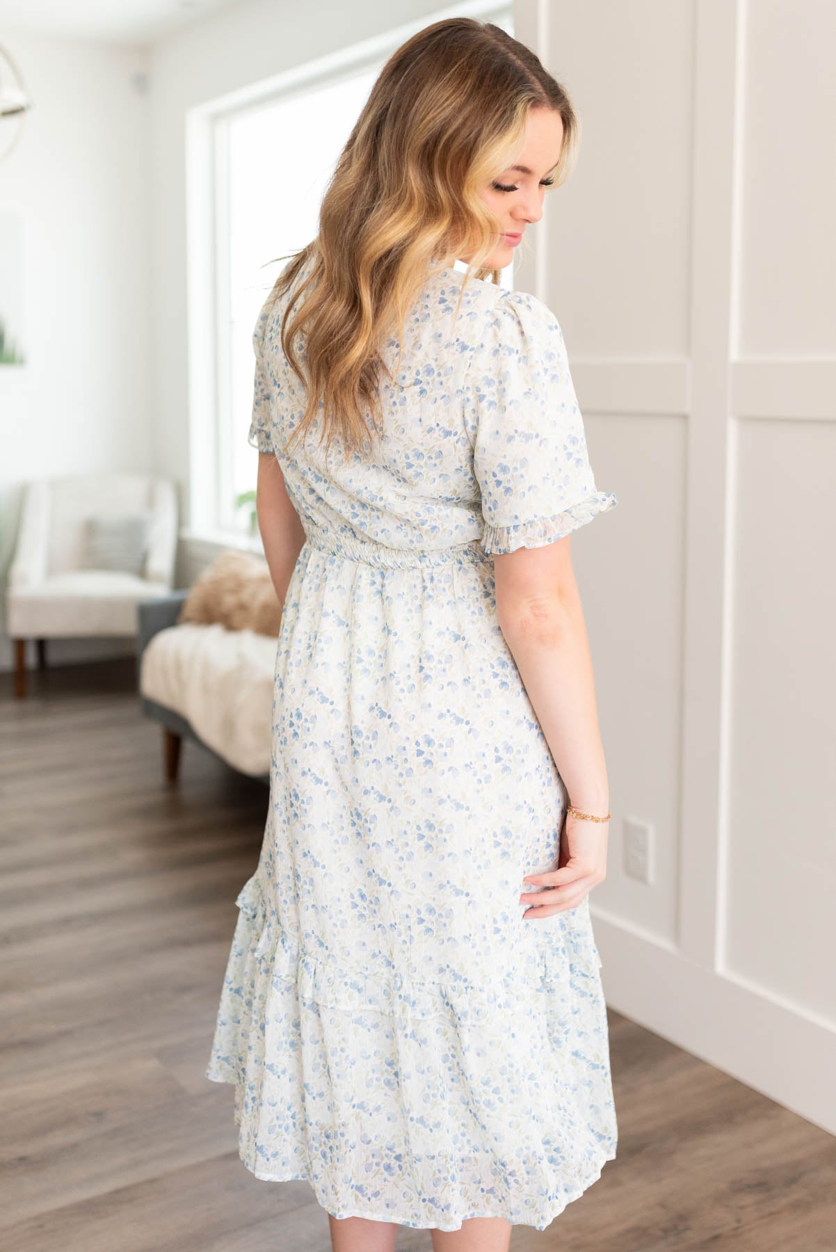 Chloe Blue Ivory Floral Dress
