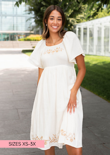 Clarisse Ivory Embroidered Dress