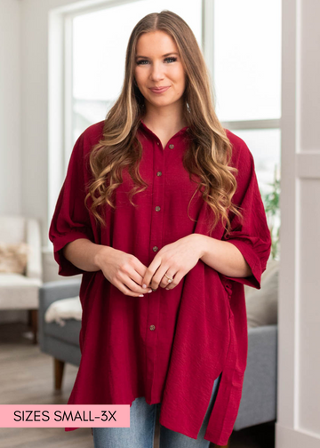 Dana Burgundy Button Down Blouse