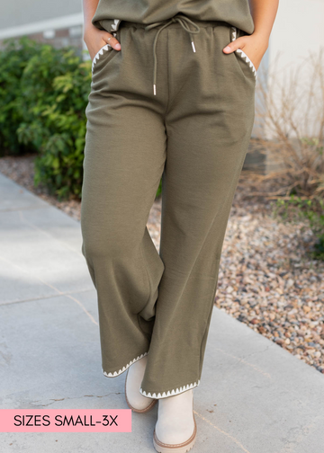 Danielle Olive Embroidered Pants