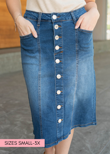 Daria Indigo Button Skirt