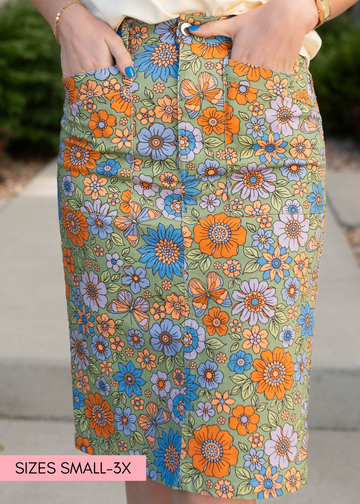 Darla Green Multi Floral Jean Skirt